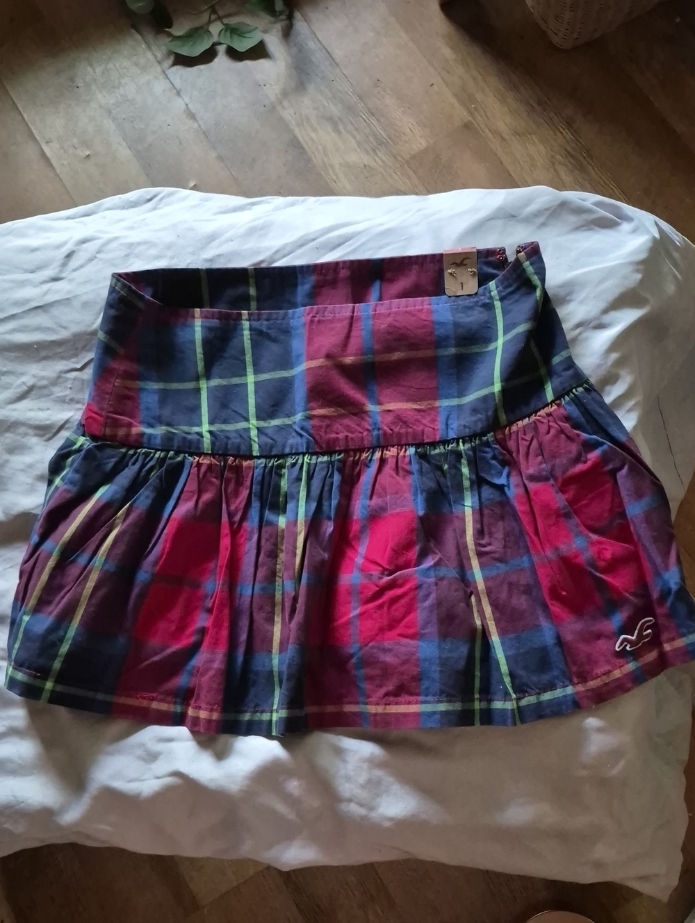 Hollister Red & Navy Plaid Ruffled Mini Skirt